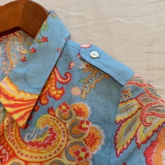 J. McLaughlin 100% linen paisley floral 3/4 length sleeve blouse size 0 - Picture 4 of 10